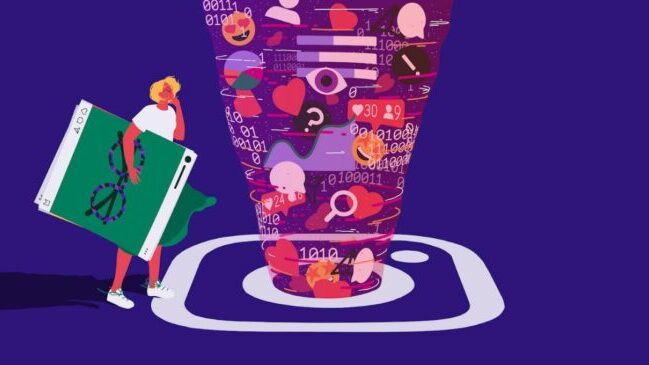 Ícones e sinais de interação do Instagram representando diferentes áreas do algoritmo