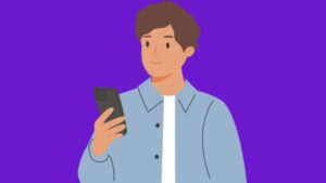 Desenho representativo de homem olhando para celular aprendendo como criar destaques no Instagram