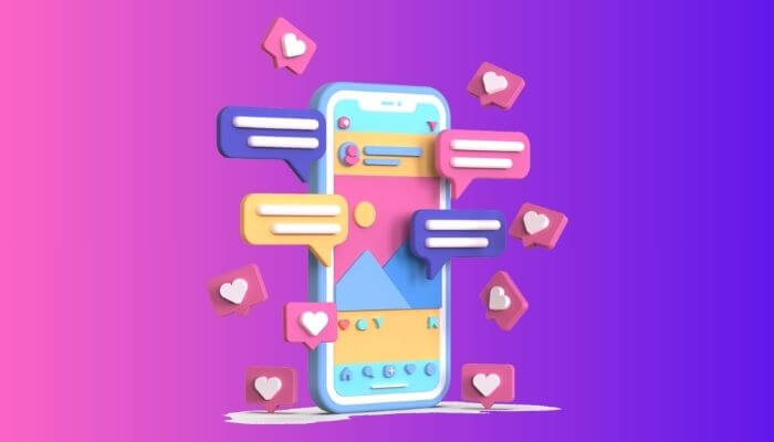 Ilustração de um smartphone com várias notificações de comentários e curtidas, representando a alta interação nas postagens do Instagram.