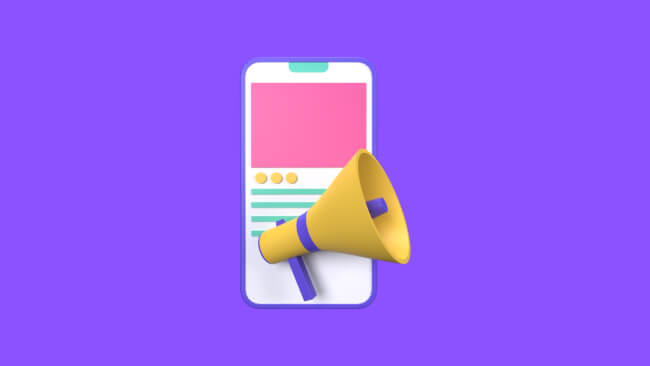 Celular com Instagram aberto e ícone de megafone representando anúncio