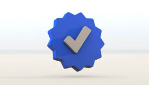 Ilustração de um selo de verificação azul com um check, representando selos de contas verificadas no Instagram.