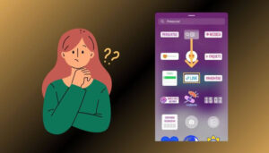 Ilustração de uma mulher confusa ao lado de uma tela de Stories do Instagram mostrando a opção de inserir um link, representando como colocar links nos Stories do Instagram de forma prática.