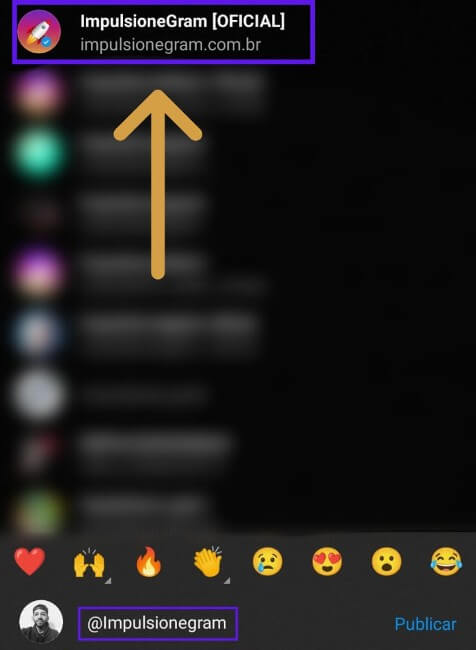 Selecionar perfil marcação comentários instagram