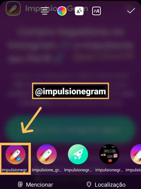 Selecionar perfil marcação stories instagram