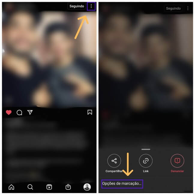 Opções de marcação em foto do instagram
