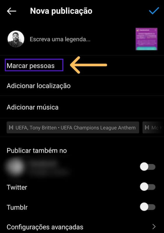Publicação instagram marcar pessoas
