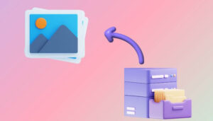 Ilustração de seta saindo de armário de arquivos e apontando para imagem em formato 3d