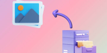 Ilustração de seta saindo de armário de arquivos e apontando para imagem em formato 3d