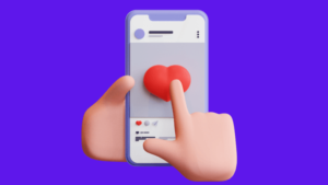 Desenho de pessoa no celular curtindo publicações no Instagram