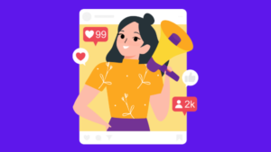 Desenho de mulher com curso de Instagram e ótimos resultados