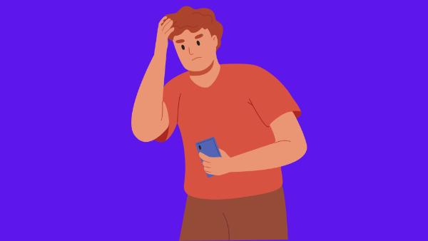 Desenho de homem no celular tentando recuperar conta no Instagram