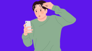 Desenho de homem com celular na mão tentando descobrir se alguem tirou print do Stories do Instagram