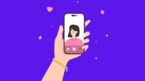 Desenho de mulher fazend selfie para colocar filtros do Instagram