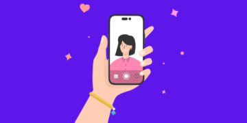 Desenho de mulher fazend selfie para colocar filtros do Instagram
