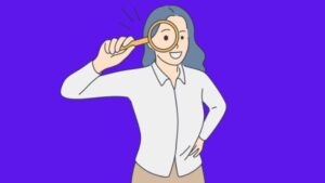 Desenho de mulher segurando lupa representando o explorar do Instagram