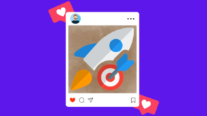 Post do Instagram com foguete e flecha ao alvo representando aumento de contas alcançadas