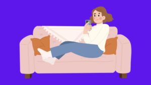 Desenho de mulher deitada no sofá procurando formas de achar Instagram pelo número no celular
