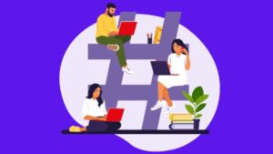 Desenho simbolizando a conexão de pessoas através de hashtags para viralizar no Instagram