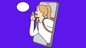 Desenho representativo de mulher no Instagram chamando a atenção do público com CTA