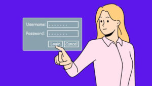 Desenho representativo de uma mulher clicando no botão login