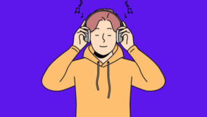 Ilustração de uma pessoa escutando música com fones de ouvido.