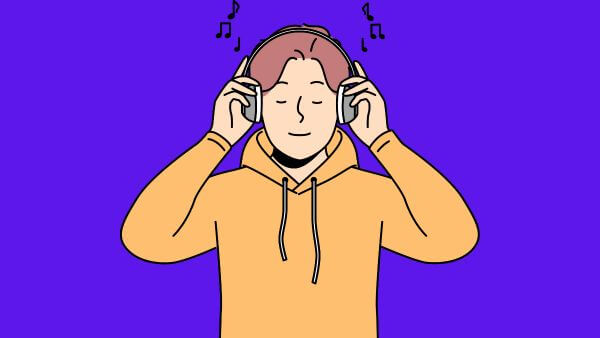 Ilustração de uma pessoa escutando música com fones de ouvido.