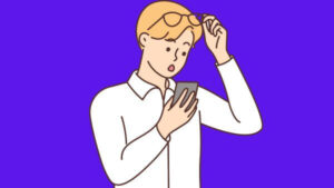 Desenho de um homem surpreso olhando para a tela do seu telefone vendo como aumentar o tempo do story.