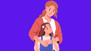 Bio para instagram infantil feminino. Mãe abraçando sua filha com carinho, mostrando um vínculo amoroso e protetor entre mãe e filha.