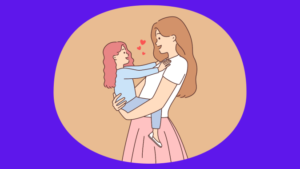 Desenho de uma mãe abraçando sua filha, ambas sorrindo e demonstrando afeto.
