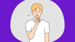 Ilustração de um homem fazendo sinal de silêncio, representando o modo silencioso. Como silenciar stories