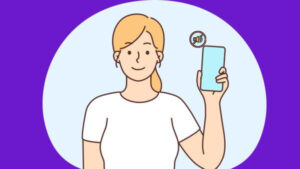 Ilustração de uma mulher segurando o celular, com ícone de modo silencioso ativado. Como Colocar o Modo Silencioso no Instagram