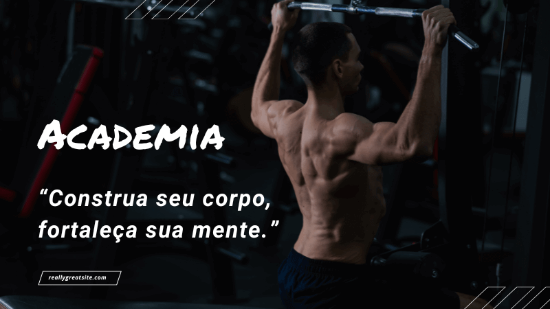 Legenda motivacional para fotos na academia, incentivando força física e mental.