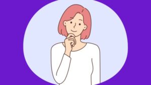 Ilustração de uma mulher pensativa com fundo roxo, se perguntando como pode otimizar desempenho do Instagram