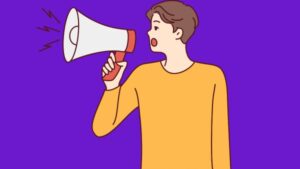 Desenho de homem segurando megafone representando campanhas de anuncio