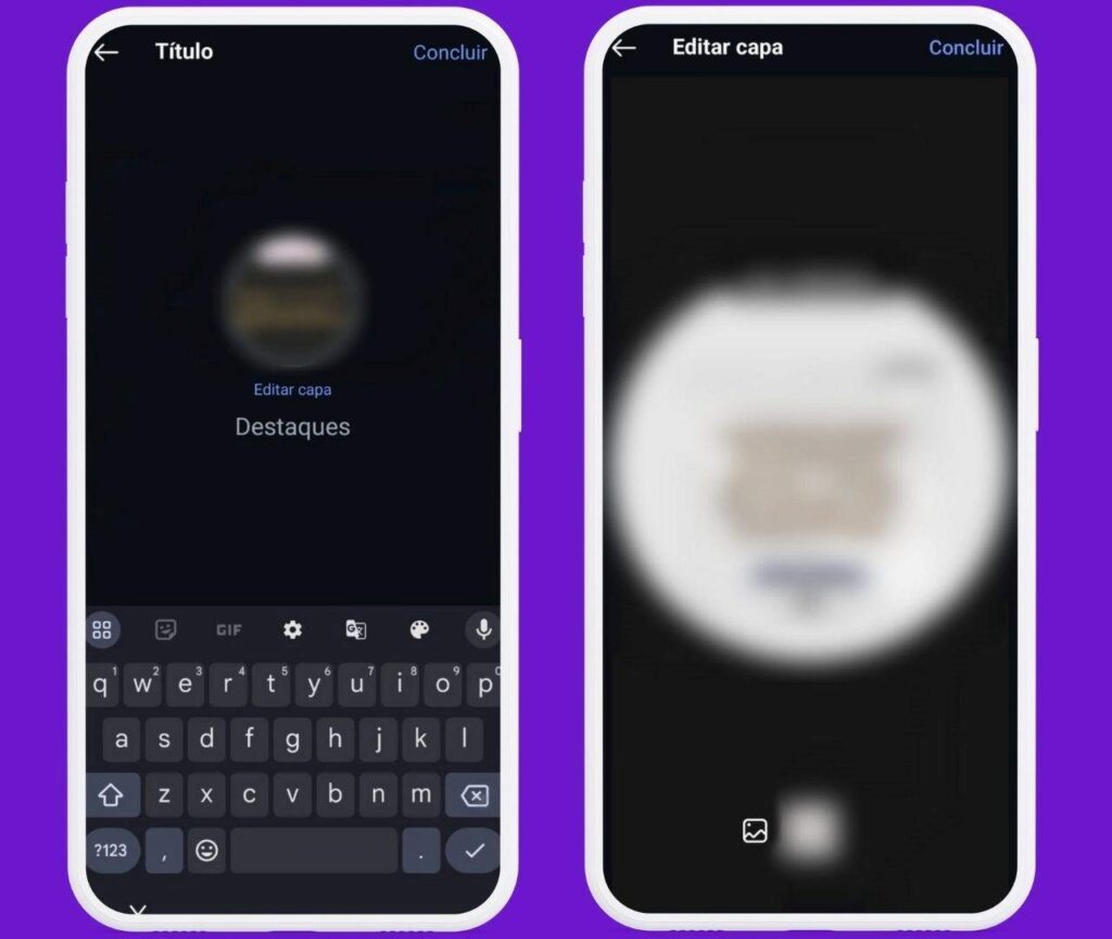 Tela de colocar titulo e capa de destaques de Stories no Instagram