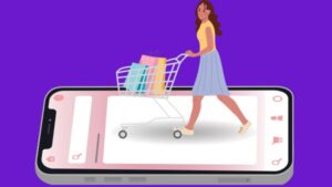 Desenho representativo de cliente passeando por loja online feminina no Instagram