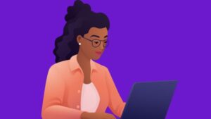Desenho representativo de mulher seguindo passo a passo de como entrar no Instagram pelo Google