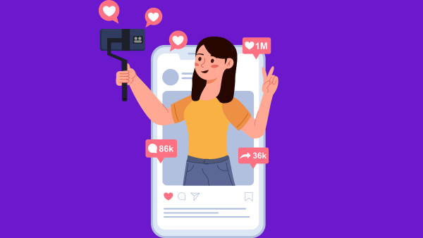 Desenho representativo de criadora de conteúdo conquistando mais resultados nas redes sociais após assinar Meta One